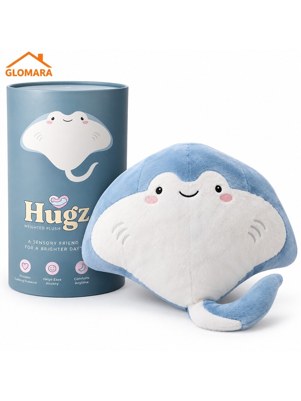Hugz Weighted Plush Shark 3.8 lb Stuffed Animal Sensory Calming Blue Friend